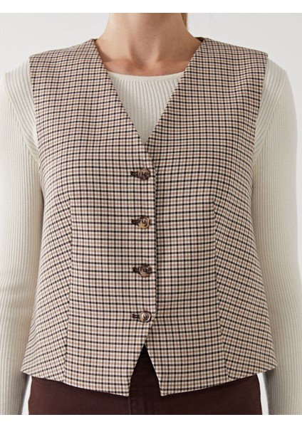 Yeni Sezon V Yaka Ekose Kadın Klasik Yelek modelleri