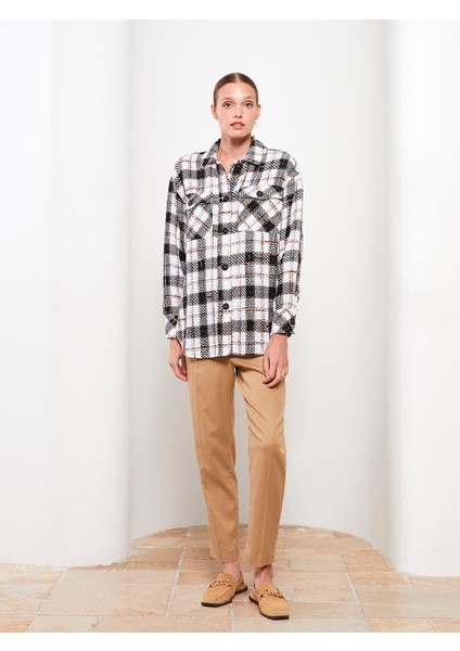 Yeni Sezon Önden Düğme Kapamalı Ekose Uzun Kollu Kadın Tüvit Gömlek Ceket modelleri