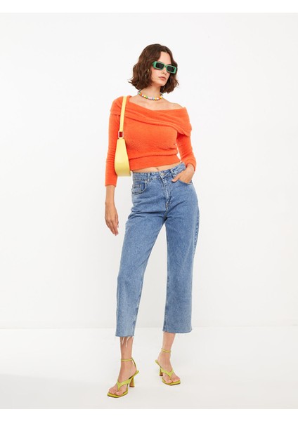 Yeni Sezon Kayık Yaka Düz Uzun Kollu Kadın Triko Kazak fırsatları