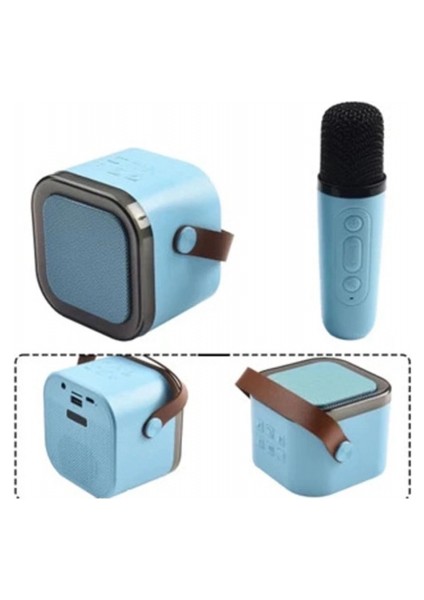 Karaoke Kablosuz Hoparlör Mikrofonlu Rgb Işıklı Bluetooth Speaker Tf Kart/usb Mavi modelleri
