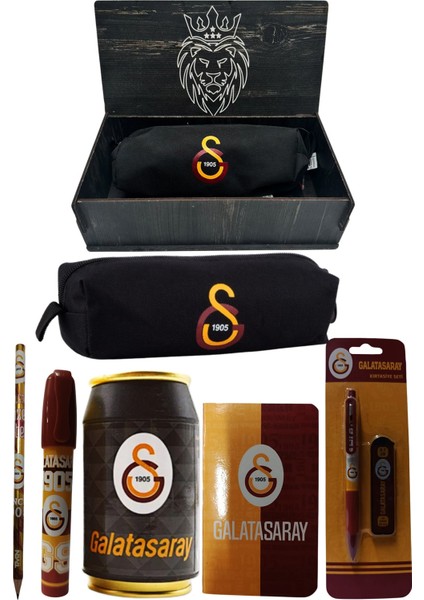 Galatasaray Orjinal Lisanslı Siyah Air Kalemtraş Ahşap Kutulu 6'lı Kırtasiye Seti