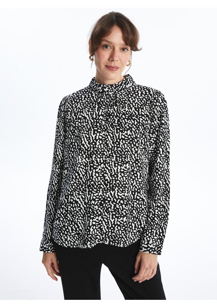 Yeni Sezon Dik Yaka Desenli Oversize Kadın Bluz