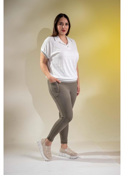 Kadın 1222546 Büyük Beden Cepli Haki Tayt