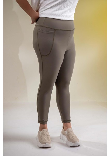 Kadın 1222546 Büyük Beden Cepli Haki Tayt fiyatları