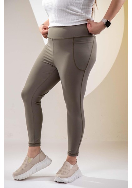 Kadın 1222546 Büyük Beden Cepli Haki Tayt modelleri