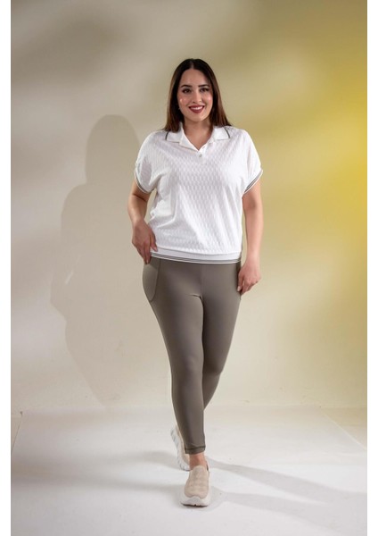 Kadın 1222546 Büyük Beden Cepli Haki Tayt fırsatları