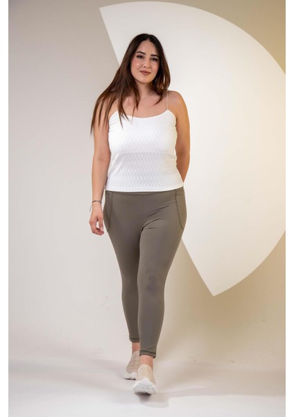 Kadın 1222546 Büyük Beden Cepli Haki Tayt