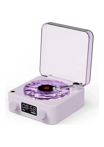 Waves Nostalji Plak Görünümlü Bluetooth Hoparlör 3D Ses Dalgası Retro Müzik Plak Mor