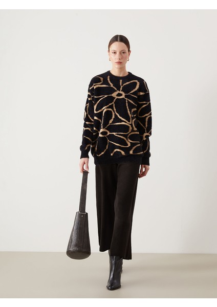 Yeni Sezon Beli Lastikli Geniş Paça Kadın Triko Pantolon