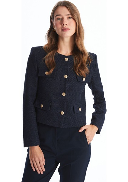 Yeni Sezon Bisiklet Yaka Dokulu Kadın Tüvit Ceket