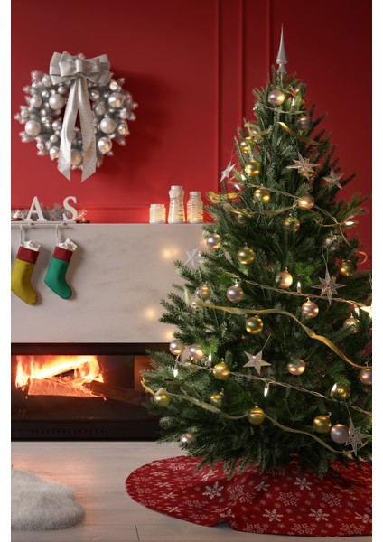 Kırmızı Beyaz Kar Taneleri Yılbaşı Çam Ağacı Örtüsü