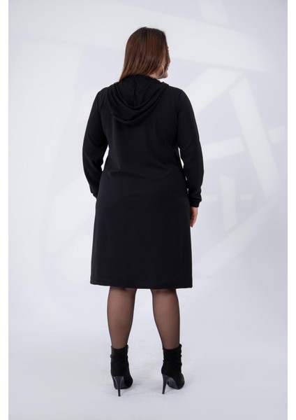 Kadın Büyük Beden Kapşonu Fileli Siyah Elbise fırsatları