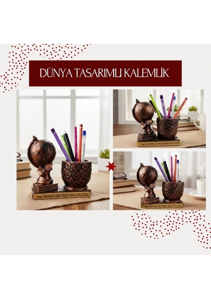 Dünya Tasarımlı Kalemlik - Öğretmenler Günü Hediyesi