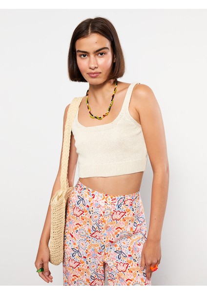 Yeni Sezon U Yaka Düz Askılı Kadın Triko Crop fiyatları