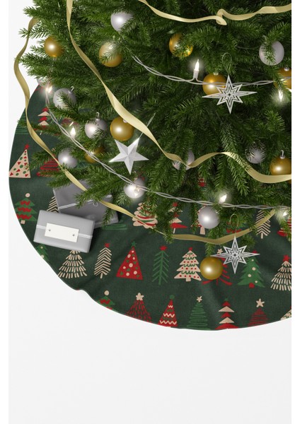 Koyu Yeşil Kırmızı Çam Ağacı Desenli Yılbaşı Çam Ağacı Örtüsü fiyatları