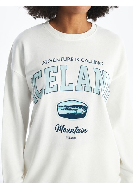 Yeni Sezon Bisiklet Yaka Baskılı Oversize Kadın Sweatshirt modelleri