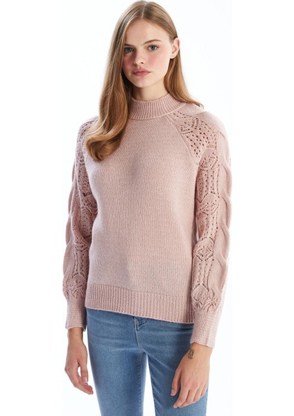 Yeni Sezon Yarım Balıkçı Yaka Ajurlu Kadın Triko Kazak