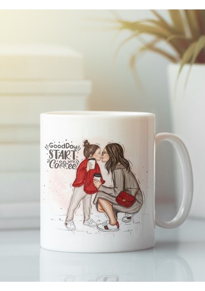 Beyaz Kupa Bardak Anne Çocuk Anneler Günü