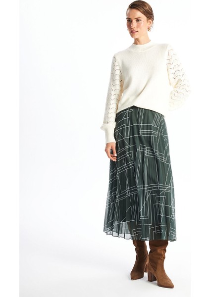 Yeni Sezon Beli Lastikli Desenli Pileli Kadın Etek