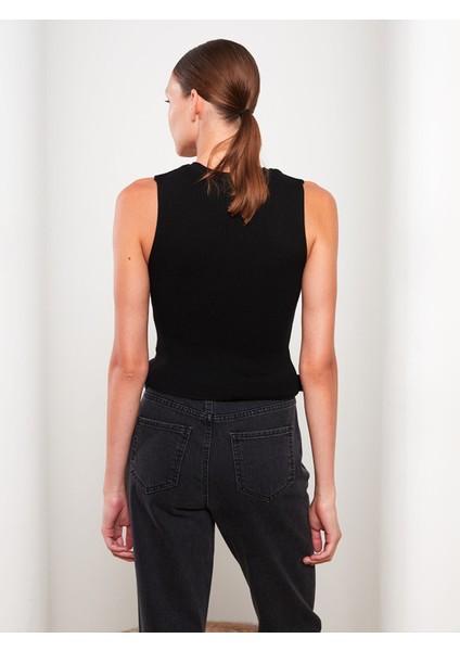 Yeni Sezon Kadın Bisiklet Yaka Düz Triko Crop indirimleri