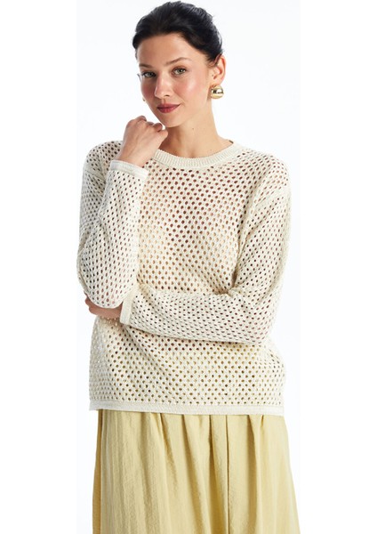 Yeni Sezon Bisiklet Yaka Ajurlu Uzun Kollu Kadın Triko Kazak