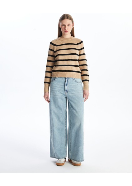 Yeni Sezon Bisiklet Yaka Çizgili Uzun Kollu Kadın Triko Kazak modelleri