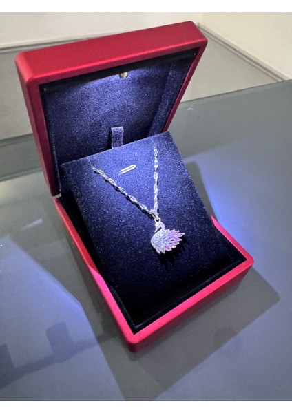 Işıklı Kutuda Pembe Kuğu Kolye Çelik modelleri