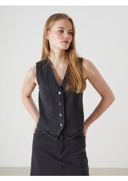 Yeni Sezon V Yaka Kadın Jean Yelek