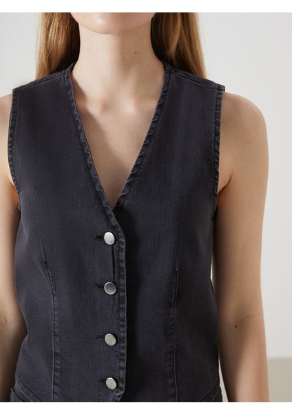 Yeni Sezon V Yaka Kadın Jean Yelek modelleri