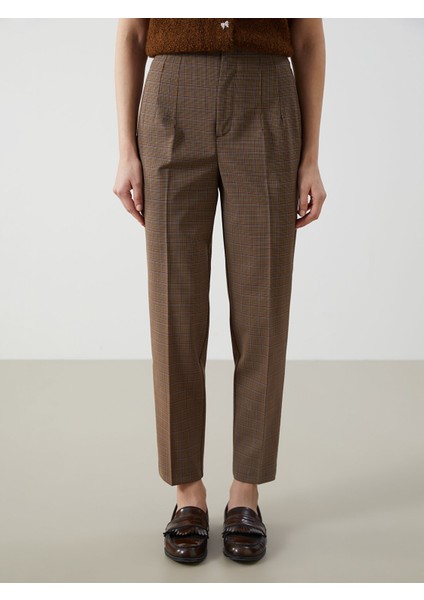 Yeni Sezon Yüksek Bel Havuç Kesim Ekose Kadın Pantolon fiyatları