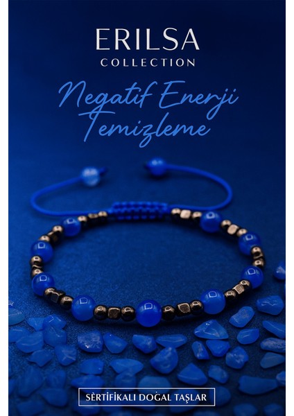 Sertifikalı Negatif Enerji Temizleme Bilekliği – Mavi Akik ve Terahertz – 6 mm