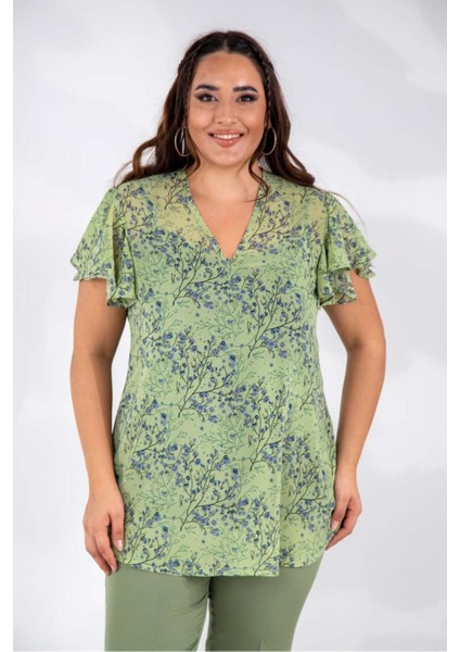 Kadın Büyük Beden Yeşil Bluz