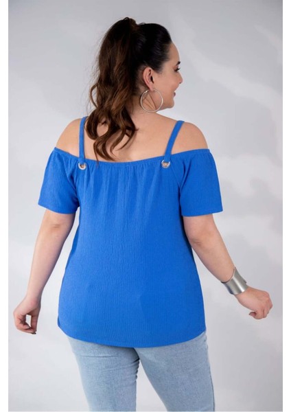 Kadın Büyük Beden Omuz Askılı Mavi Bluz fiyatları