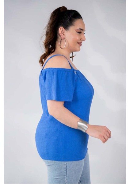 Kadın Büyük Beden Omuz Askılı Mavi Bluz fırsatları