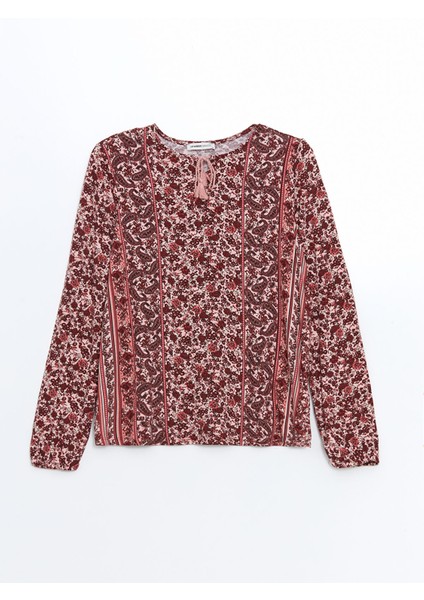 Yeni Sezon Bağlamalı Yaka Desenli Kadın Bluz