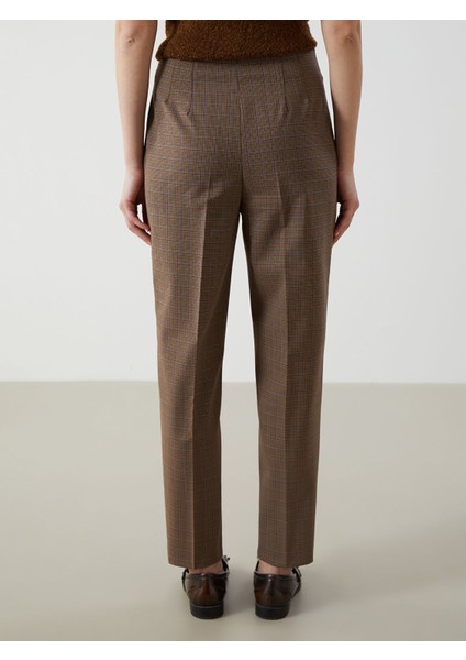 Yeni Sezon Yüksek Bel Havuç Kesim Ekose Kadın Pantolon fırsatları