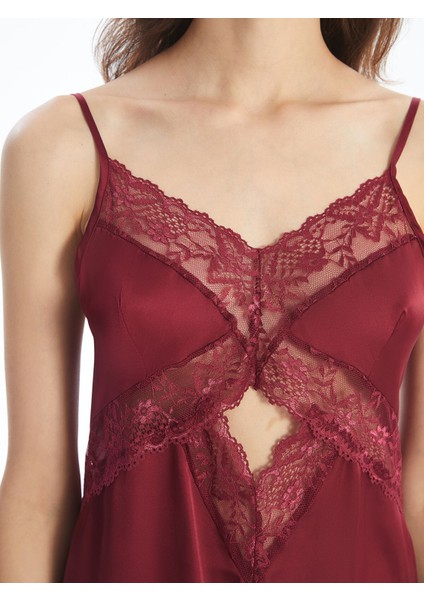 Yeni Sezon V Yaka Dantel Detaylı Saten Kadın Fantezi Gecelik modelleri