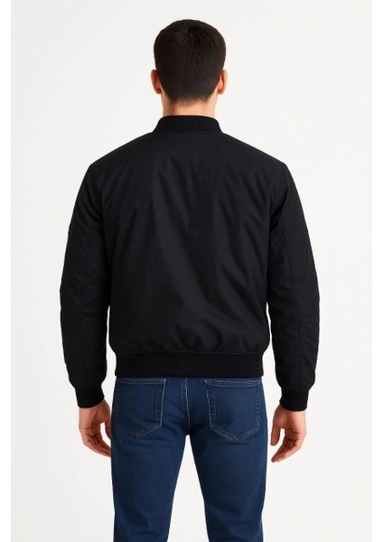 Erkek Bomber Mont Ceket – Fermuarlı, Kapitone Içi Astarlı, Su Itici Kumaş, Regular Fit, Uzun Kollu, Yandan Cepli, Bahar & Kış Rahat Günlük Stil - Siyah modelleri