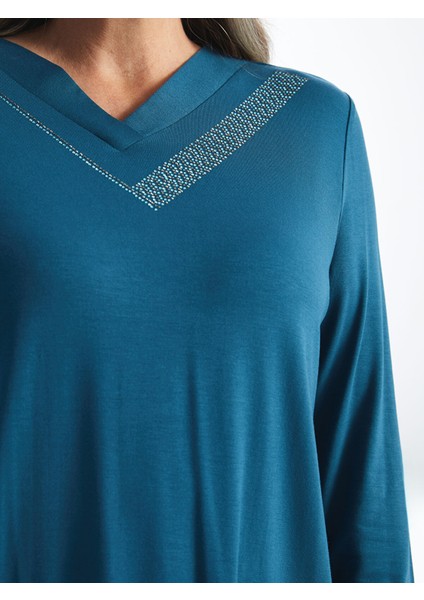 Yeni Sezon V Yaka Parlak Taşlı Kadın Bluz modelleri