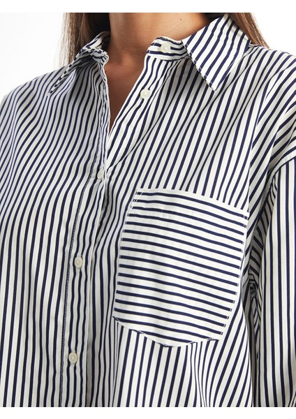 Yeni Sezon Çizgili Oversize Poplin Kadın Gömlek modelleri