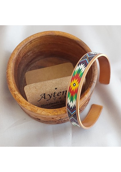 El Yapımı Bakır Bileklik | Etnik Desenli Uv Baskı | Unisex Tasarım
