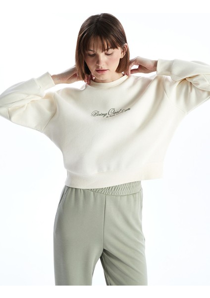 Yeni Sezon Bisiklet Yaka Baskılı Oversize Kadın Kalın Sweatshirt