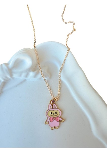 Kız Çocuk Labubu Figürlü Gold Renk Çelik Çocuk Kolye