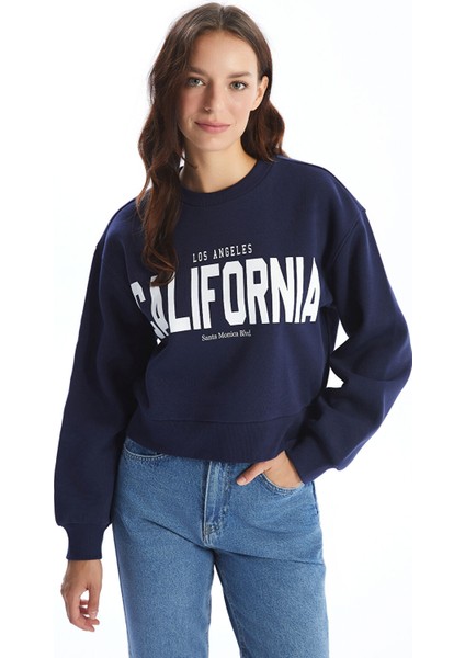 Yeni Sezon Bisiklet Yaka Baskılı Oversize Kadın Kalın Sweatshirt