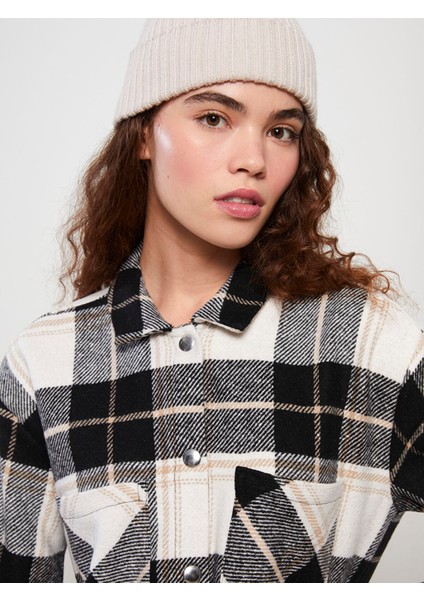 Yeni Sezon Ekose Uzun Kollu Oversize Gabardin Kadın Oduncu Gömlek Ceket