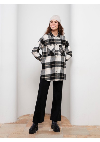 Yeni Sezon Ekose Uzun Kollu Oversize Gabardin Kadın Oduncu Gömlek Ceket modelleri