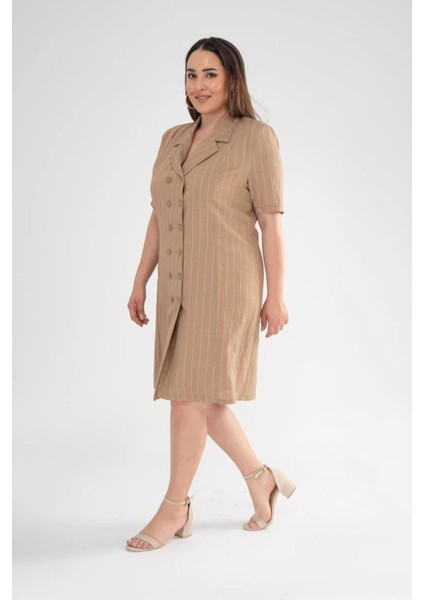 Kadın Büyük Beden Önü Düğmeli Elbise Vizon fiyatları
