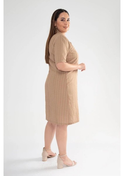 Kadın Büyük Beden Önü Düğmeli Elbise Vizon modelleri
