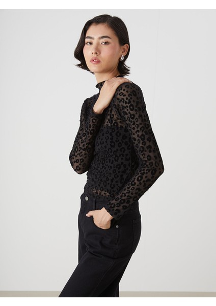 Yeni Sezon Dik Yaka Desenli Kadın Bluz