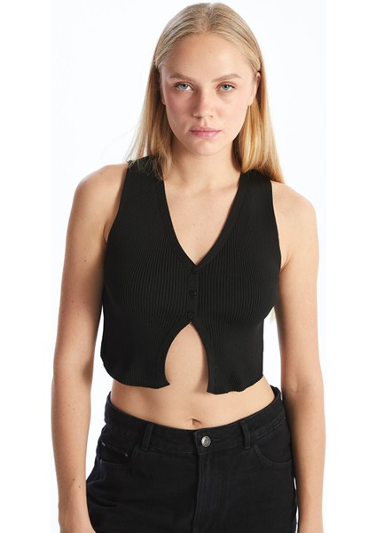 Yeni Sezon V Yaka Kadın Triko Yelek